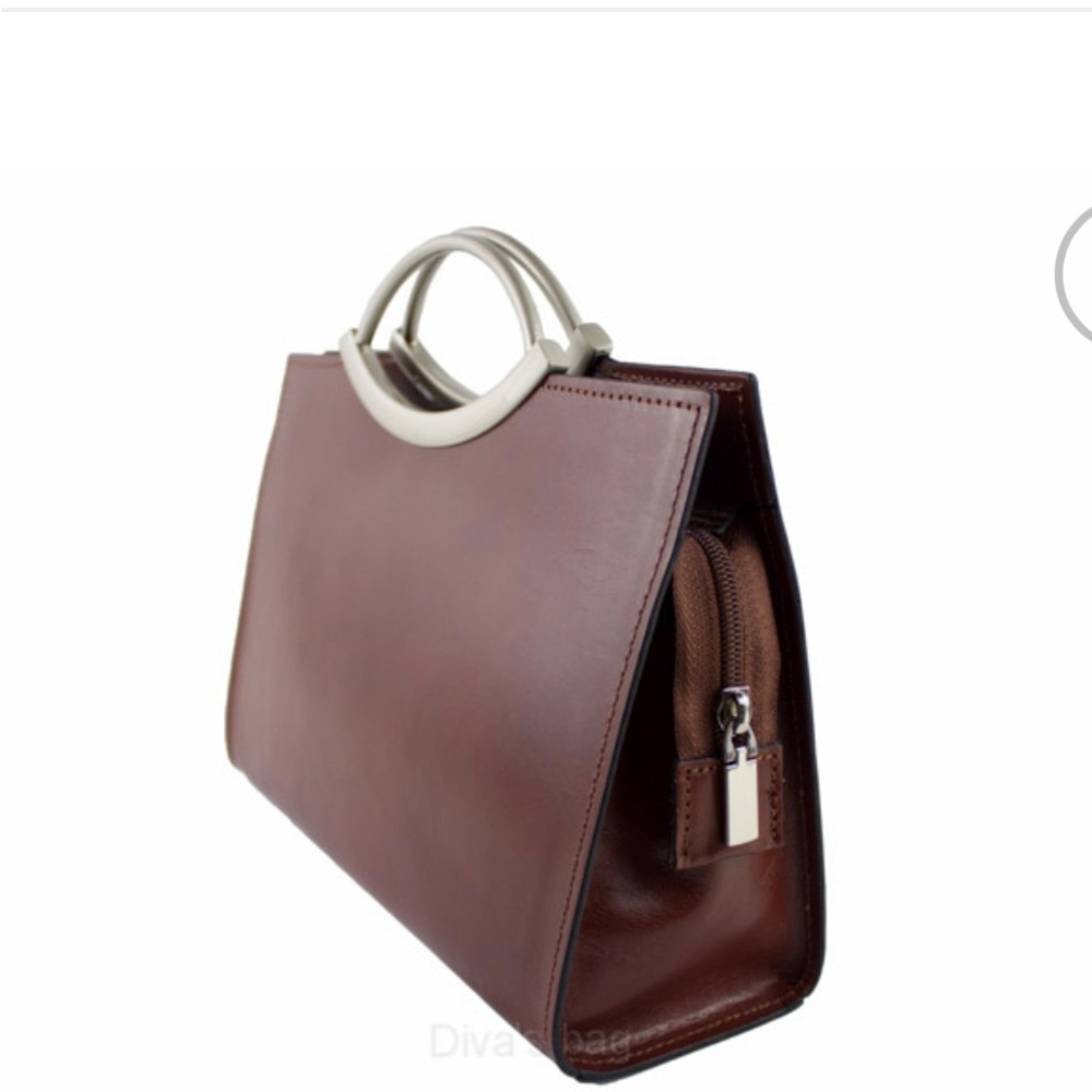 Chic Brown Leather Satchel with Cream Accents